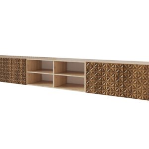 Szafka RTV z frezowanymi frontami wisząca VIRA-W – 3x100x40x40 cm – Brązowy 654090