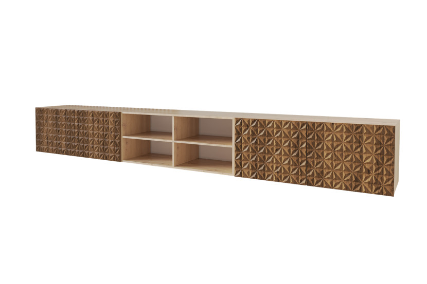 Szafka RTV z frezowanymi frontami wisząca VIRA-W - 3x100x40x40 cm - Brązowy 654090