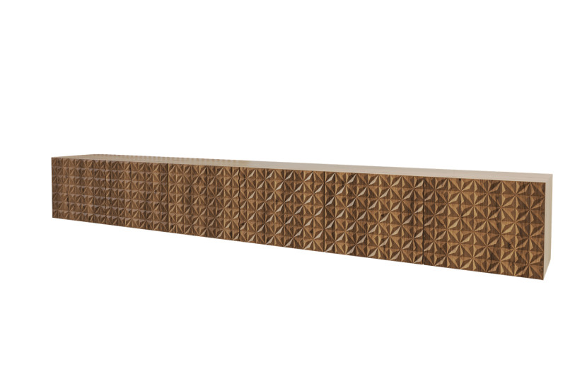 Szafka RTV z frezowanymi frontami wisząca VIRA-W - 3x100x40x40 cm - Brązowy 654107