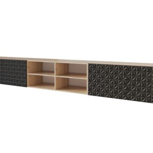 Szafka RTV z frezowanymi frontami wisząca VIRA-W – 3x100x40x40 cm – Czarny 654116 Szafka RTV z frezowanymi frontami wisząca VIRA-W – 3x100x40x40 cm – Czarny 654116
