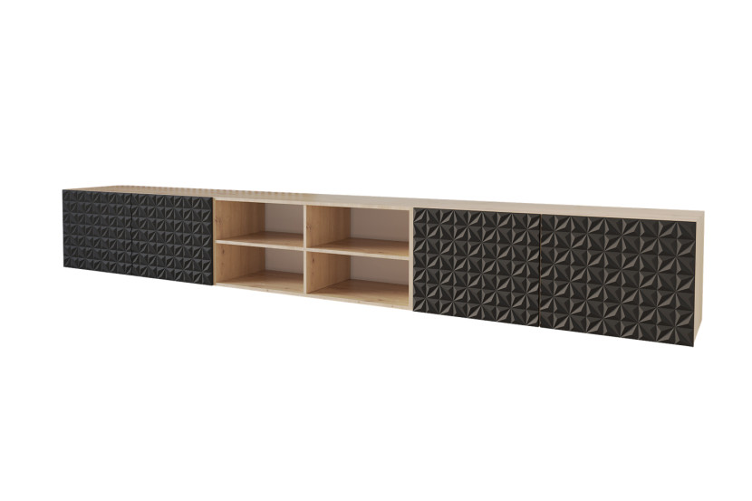 Szafka RTV z frezowanymi frontami wisząca VIRA-W - 3x100x40x40 cm - Czarny 654116