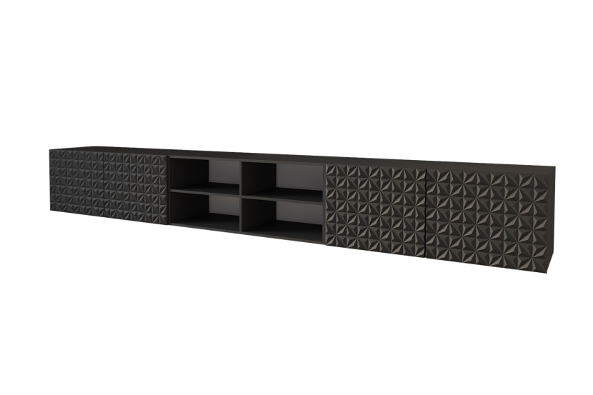 Szafka RTV z frezowanymi frontami wisząca VIRA-W - 3x100x40x40 cm - Czarny 654118
