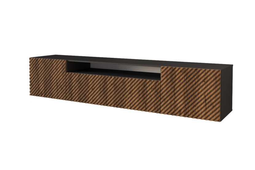 Szafka RTV z frezowanymi frontami wisząca ZENO-W - 200x40x41 cm - Brązowy 643072
