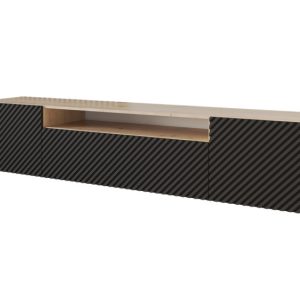 Szafka RTV z frezowanymi frontami wisząca ZENO-W – 200x40x41 cm – Czarny 643071 Szafka RTV z frezowanymi frontami wisząca ZENO-W – 200x40x41 cm – Czarny 643071