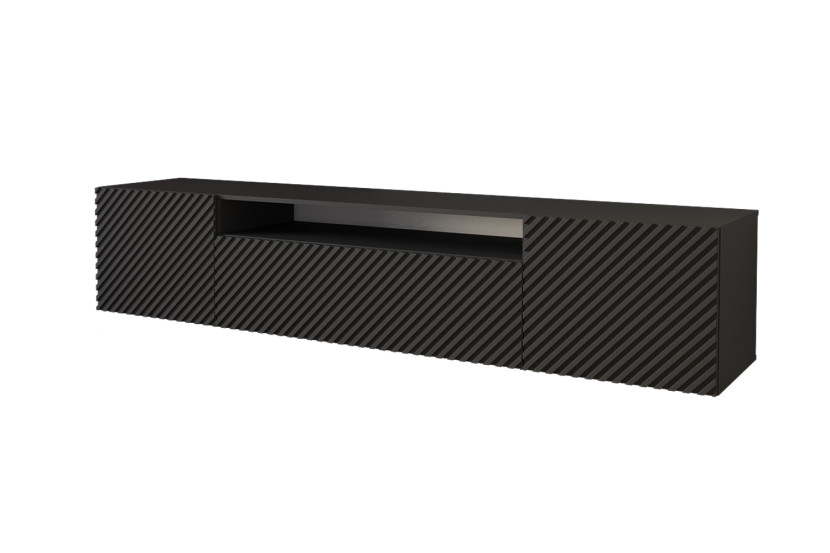 Szafka RTV z frezowanymi frontami wisząca ZENO-W - 200x40x41 cm - Czarny 461580