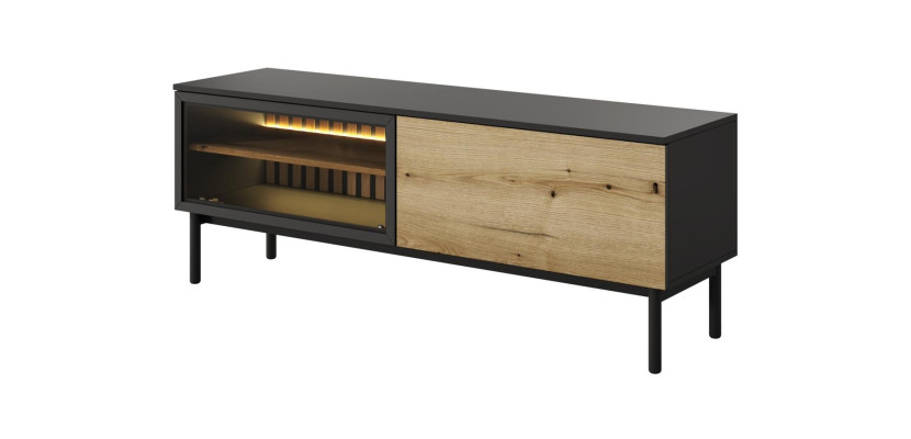 Szafka RTV z oświetleniem LED LANGO 150cm Czarny + Dąb Evoke 288785