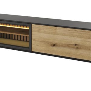 Szafka RTV z oświetleniem LED LANGO 180cm Czarny + Dąb Evoke 288788 Szafka RTV z oświetleniem LED LANGO 180cm Czarny + Dąb Evoke 288788