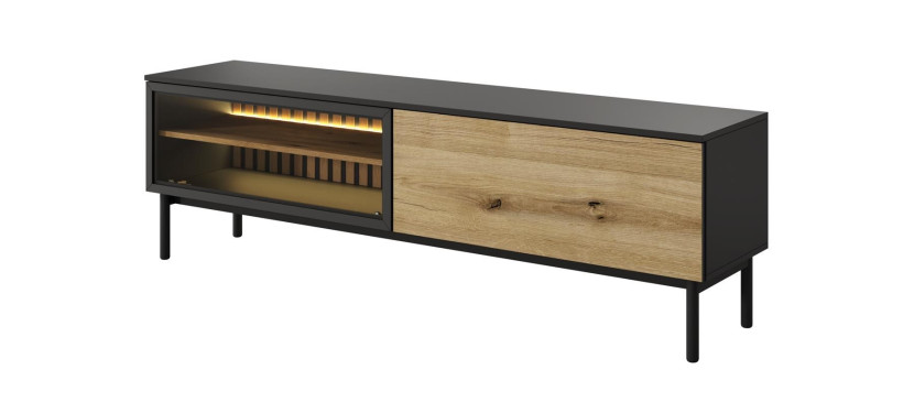 Szafka RTV z oświetleniem LED LANGO 180cm Czarny + Dąb Evoke 288788