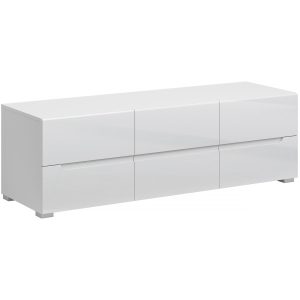 Szafka RTV z Szufladami do Salonu MIST 140 cm Biały połysk 318998 Szafka RTV z Szufladami do Salonu MIST 140 cm Biały połysk 318998