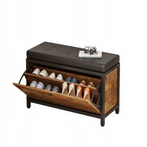 Szafka schowek na buty z siedziskiem pojemna półka otwierana drewno retro 811874 Szafka schowek na buty z siedziskiem pojemna półka otwierana drewno retro 811874