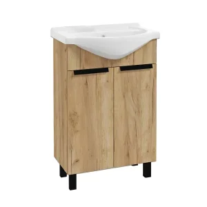 Szafka Stojąca Dąb Craft Złoty Matowa Łazienkowa z Umywalką 50 cm 803723 Szafka Stojąca Dąb Craft Złoty Matowa Łazienkowa z Umywalką 50 cm 803723