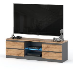 Szafka stolik rtv pojemny loft 4 szuflady 138cm szary wotan 377092 Szafka stolik rtv pojemny loft 4 szuflady 138cm szary wotan 377092