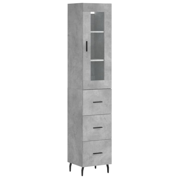 Szafka Szara Beton z Drzwiami Szklanymi 34.5x34x180 cm do Salonu 751607