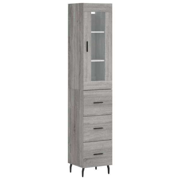Szafka Szara Dąb Sonoma z Drzwiami Szklanymi 34.5x34x180 cm 751605