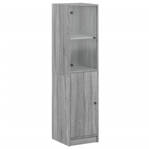 Szafka Szara Dąb Sonoma z Drzwiami Szklanymi 35x37x142 cm do Salonu 740101 Szafka Szara Dąb Sonoma z Drzwiami Szklanymi 35x37x142 cm do Salonu 740101