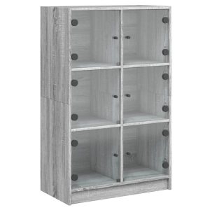 Szafka Szara Dąb Sonoma z Drzwiami Szklanymi 68x37x109 cm do Salonu 745398 Szafka Szara Dąb Sonoma z Drzwiami Szklanymi 68x37x109 cm do Salonu 745398