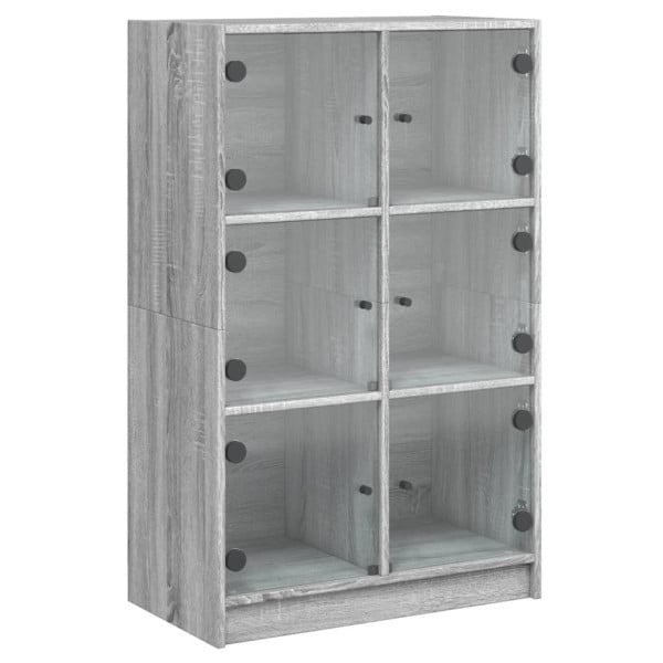 Szafka Szara Dąb Sonoma z Drzwiami Szklanymi 68x37x109 cm do Salonu 745398