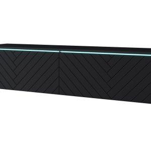 Szafka TV DONNA 140 czarny grafit/czarny MDF jodełka z LED 329768 Szafka TV DONNA 140 czarny grafit/czarny MDF jodełka z LED 329768