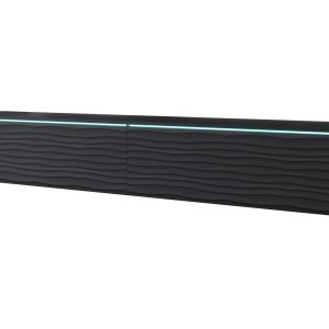 Szafka TV DONNA 180 czarny grafit/czarny MDF wzór fala z LED 329766 Szafka TV DONNA 180 czarny grafit/czarny MDF wzór fala z LED 329766