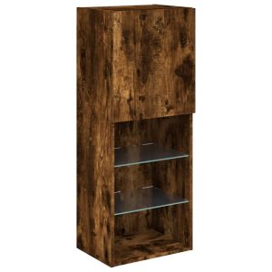 Szafka TV z LED przydymiony dąb 40.5x30x102 cm 867311