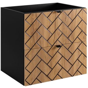Szafka umywalkowa w jodełkę czarny + dąb craft złoty – Zyska 390595