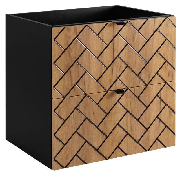 Szafka umywalkowa w jodełkę czarny + dąb craft złoty - Zyska 390595