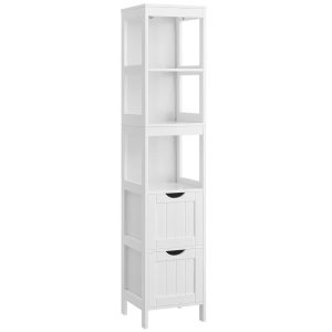Szafka wąska łazienkowa 30x30x141 biała nowoczesna z 2 szufladami 879800 Szafka wąska łazienkowa 30x30x141 biała nowoczesna z 2 szufladami 879800
