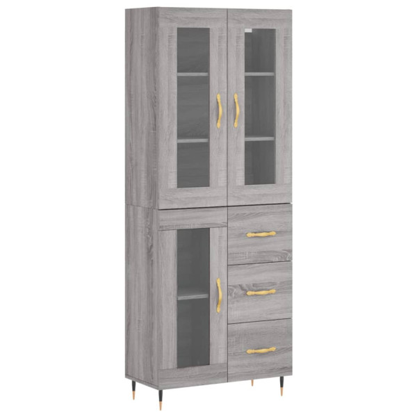 Szafka Witrynka Szara Dąb Sonoma z Drzwiami Szklanymi 69.5x34x180 cm 751612
