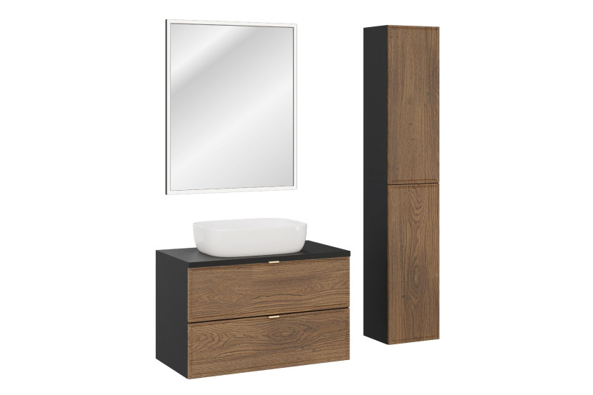 Szafka z Blatem 80 cm Umywalka Lustro LED i Półsłupki Talia Casella 643642