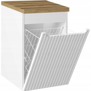Szafka Z KOSZEM Na Pranie 40 cm BIAŁA Wisząca BLAT DĄB NOVA 349706 Szafka Z KOSZEM Na Pranie 40 cm BIAŁA Wisząca BLAT DĄB NOVA 349706