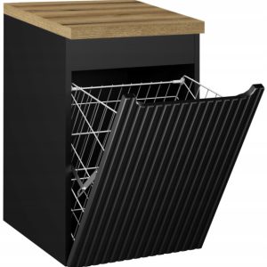 Szafka Z KOSZEM Na Pranie 40 cm CZARNA RYFLE BLAT DĄB NOVA 349715 Szafka Z KOSZEM Na Pranie 40 cm CZARNA RYFLE BLAT DĄB NOVA 349715