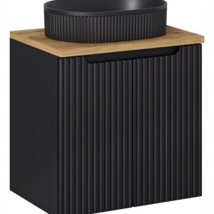 Szafka Z Umywalką 60 cm BLAT DĄB 2 Drzwi Ryfle NOVA BLACK 290856