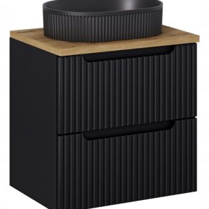 Szafka Z Umywalką 60 cm BLAT DĄB Szuflady Ryfle NOVA BLACK 290851