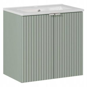 Szafka Z UMYWALKĄ 60 cm RYFLE Wisząca Drzwi MDF LINE GREEN 270776