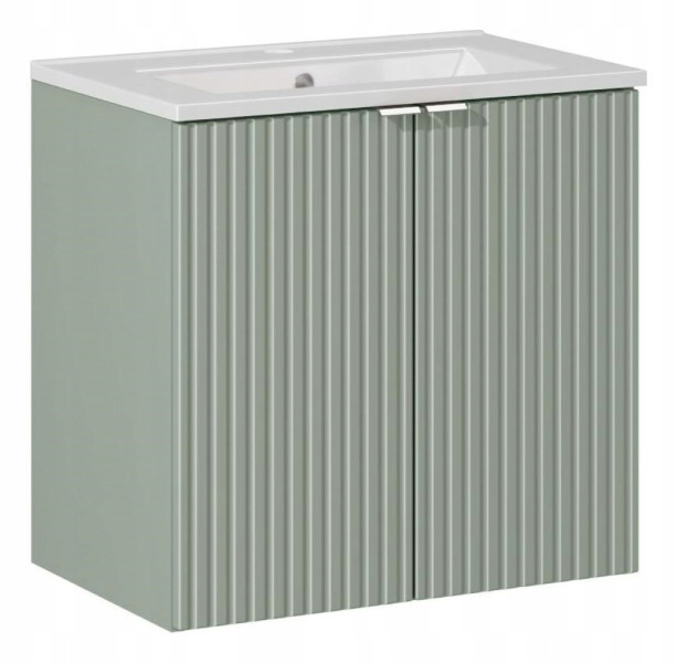 Szafka Z UMYWALKĄ 60 cm RYFLE Wisząca Drzwi MDF LINE GREEN 270776