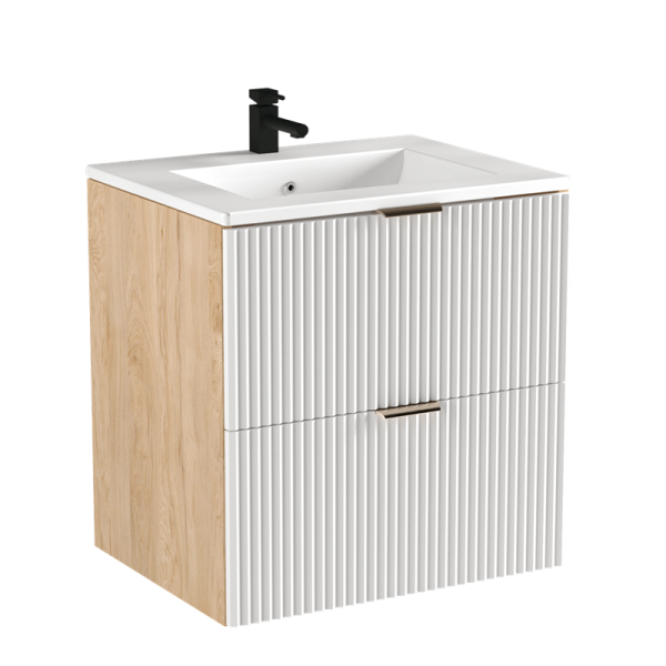 Szafka z Umywalką 60cm Ryflowane Fronty Biały / Orzech 925733