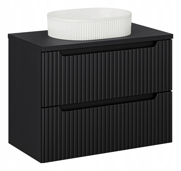 Szafka Z Umywalką 80 cm BLAT 2 Szuflady Ryflowana NOVA BLACK 290872