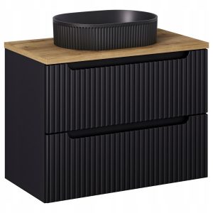 Szafka Z Umywalką 80 cm BLAT DĄB Szuflady Ryfle NOVA BLACK 290878 Szafka Z Umywalką 80 cm BLAT DĄB Szuflady Ryfle NOVA BLACK 290878