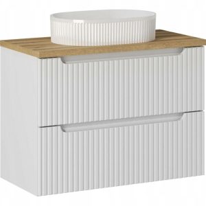 Szafka Z Umywalką 80 cm BLAT DĄB SZUFLADY Ryfle NOVA WHITE 290857 Szafka Z Umywalką 80 cm BLAT DĄB SZUFLADY Ryfle NOVA WHITE 290857