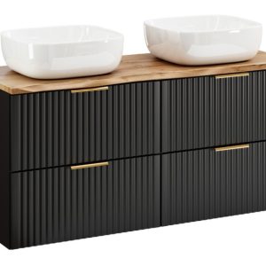 Szafka z Umywalką Adel Black 120cm z Blatem i 2 Umywalkami Nablatowymi 979135 Szafka z Umywalką Adel Black 120cm z Blatem i 2 Umywalkami Nablatowymi 979135