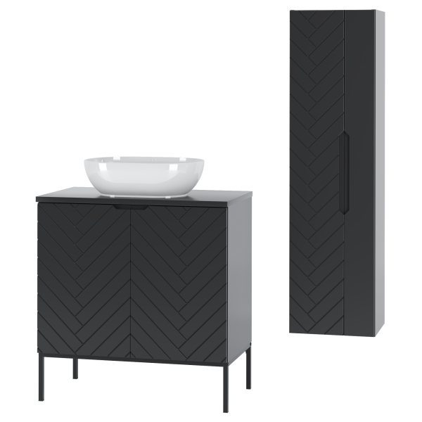 Szafka Z Umywalką I Blatem 80 Cm Czarny Mat Aspen-08 1021804