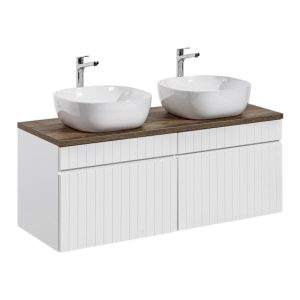Szafka z Umywalką Iconic White 160cm z Blatem i 2 Umywalkami Nablatowymi 979978