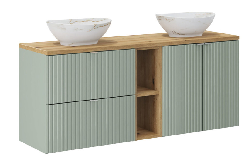 Szafka z Umywalką Line Reed Green 140cm z Blatem i 2 Umywalkami 979967