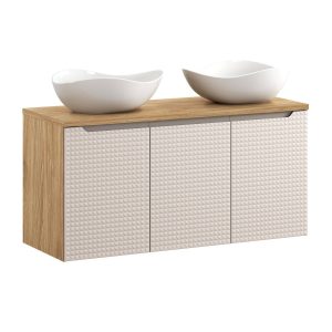 Szafka z Umywalką Luxor Beige 120cm z Blatem i 2 Umywalkami Nablatowymi 979245
