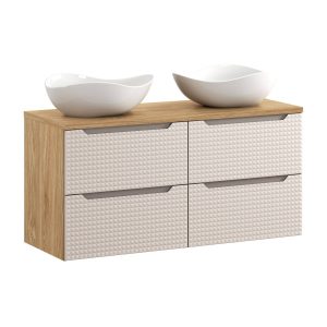 Szafka z Umywalką Luxor Beige 120cm z Blatem i 2 Umywalkami Nablatowymi 979204