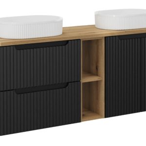 Szafka z Umywalką Nova Black 140cm z Blatem i 2 Umywalkami Nablatowymi 979240