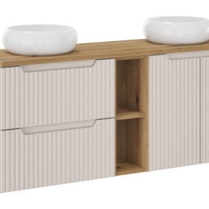 Szafka z Umywalką Nova Cashmere 140cm z Blatem i 2 Umywalkami Nablatowymi 979232