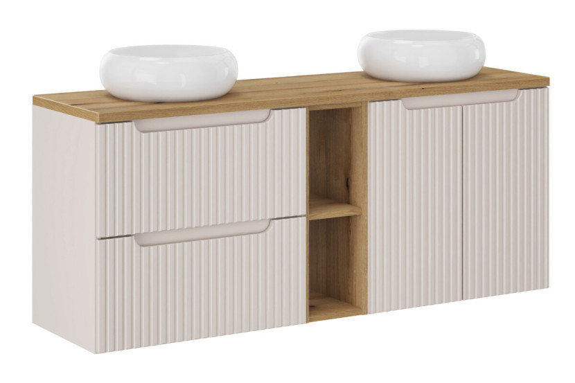 Szafka z Umywalką Nova Cashmere 140cm z Blatem i 2 Umywalkami Nablatowymi 979232