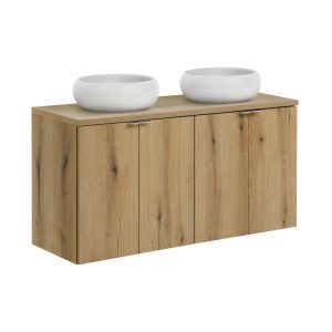 Szafka z Umywalką Nova Oak 120cm z Blatem i Dwiema Umywalkami Wiki 1014142 Szafka z Umywalką Nova Oak 120cm z Blatem i Dwiema Umywalkami Wiki 1014142