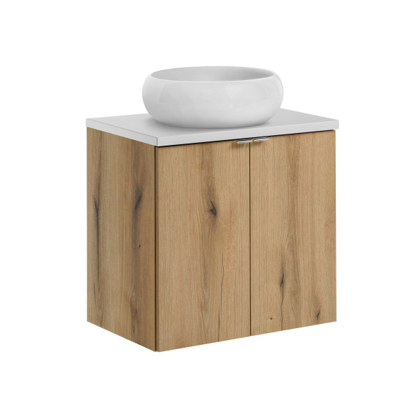Szafka z Umywalką Nova Oak 60cm z Blatem i Umywalką Nablatową Wiki 1003202